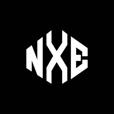 NXE letter logo design with polygon shape. NXE polygon and cube shape logo design. NXE hexagon vector logo template white and black colors. NXE monogram, business and real estate logo.