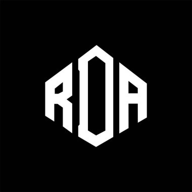 RDA letter logo design with polygon shape. RDA polygon and cube shape logo design. RDA hexagon vector logo template white and black colors. RDA monogram, business and real estate logo.