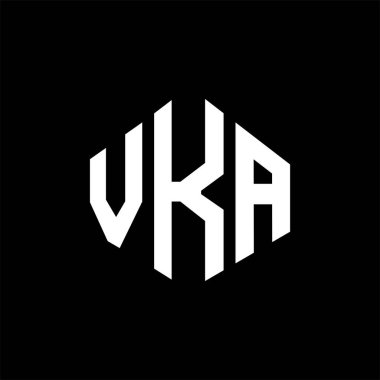 VKA letter logo design with polygon shape. VKA polygon and cube shape logo design. VKA hexagon vector logo template white and black colors. VKA monogram, business and real estate logo.