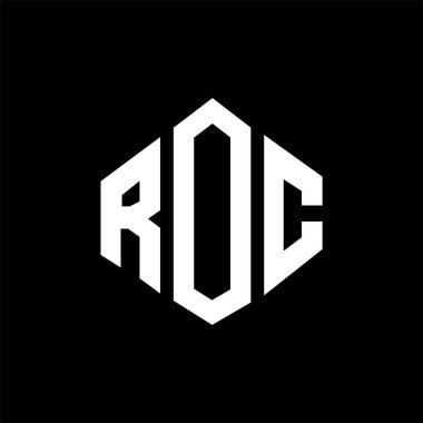 ROC letter logo design with polygon shape. ROC polygon and cube shape logo design. ROC hexagon vector logo template white and black colors. ROC monogram, business and real estate logo.