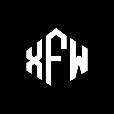 XFW letter logo design with polygon shape. XFW polygon and cube shape logo design. XFW hexagon vector logo template white and black colors. XFW monogram, business and real estate logo.