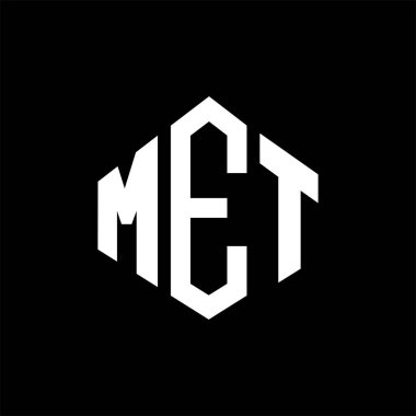 MET letter logo design with polygon shape. MET polygon and cube shape logo design. MET hexagon vector logo template white and black colors. MET monogram, business and real estate logo.