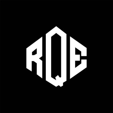 RQE letter logo design with polygon shape. RQE polygon and cube shape logo design. RQE hexagon vector logo template white and black colors. RQE monogram, business and real estate logo.