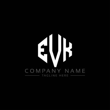 EVK harf logosu dizaynı çokgen şeklinde. EVK çokgen ve küp şeklindeki logo tasarımı. EVK altıgen vektör logosu beyaz ve siyah renkler. EVK monogramı, iş ve emlak logosu.