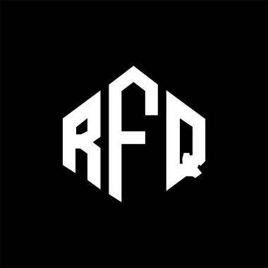 RFQ letter logo design with polygon shape. RFQ polygon and cube shape logo design. RFQ hexagon vector logo template white and black colors. RFQ monogram, business and real estate logo.