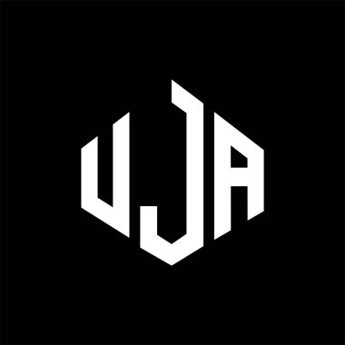 UJA letter logo design with polygon shape. UJA polygon and cube shape logo design. UJA hexagon vector logo template white and black colors. UJA monogram, business and real estate logo.