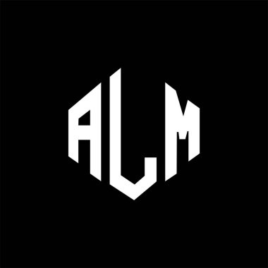 ALM letter logo design with polygon shape. ALM polygon and cube shape logo design. ALM hexagon vector logo template white and black colors. ALM monogram, business and real estate logo.