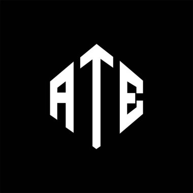 ATE letter logo design with polygon shape. ATE polygon and cube shape logo design. ATE hexagon vector logo template white and black colors. ATE monogram, business and real estate logo.