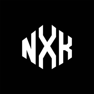 NXK letter logo design with polygon shape. NXK polygon and cube shape logo design. NXK hexagon vector logo template white and black colors. NXK monogram, business and real estate logo.