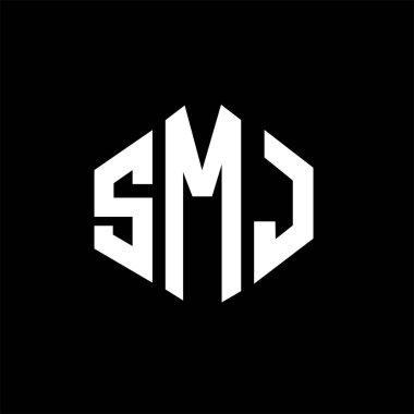 SMJ letter logo design with polygon shape. SMJ polygon and cube shape logo design. SMJ hexagon vector logo template white and black colors. SMJ monogram, business and real estate logo.