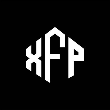 XFP letter logo design with polygon shape. XFP polygon and cube shape logo design. XFP hexagon vector logo template white and black colors. XFP monogram, business and real estate logo.