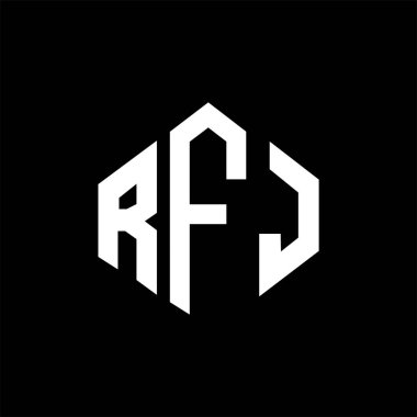 RFJ letter logo design with polygon shape. RFJ polygon and cube shape logo design. RFJ hexagon vector logo template white and black colors. RFJ monogram, business and real estate logo.