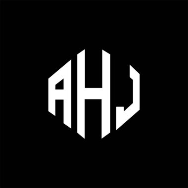 AHJ letter logo design with polygon shape. AHJ polygon and cube shape logo design. AHJ hexagon vector logo template white and black colors. AHJ monogram, business and real estate logo.