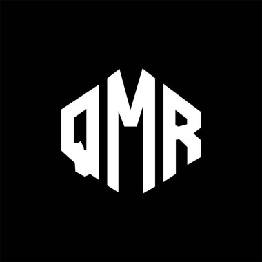QMR letter logo design with polygon shape. QMR polygon and cube shape logo design. QMR hexagon vector logo template white and black colors. QMR monogram, business and real estate logo.
