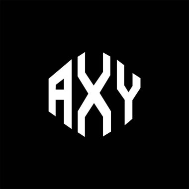 AXY letter logo design with polygon shape. AXY polygon and cube shape logo design. AXY hexagon vector logo template white and black colors. AXY monogram, business and real estate logo.
