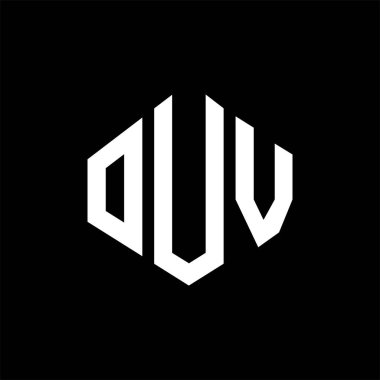OUV letter logo design with polygon shape. OUV polygon and cube shape logo design. OUV hexagon vector logo template white and black colors. OUV monogram, business and real estate logo.