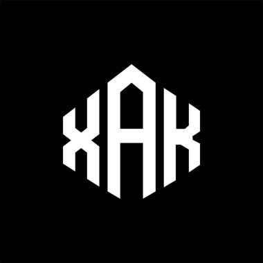 XAK letter logo design with polygon shape. XAK polygon and cube shape logo design. XAK hexagon vector logo template white and black colors. XAK monogram, business and real estate logo.