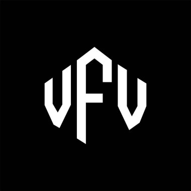 Çokgen şekilli VFV harf logosu tasarımı. VFV çokgen ve küp şeklinde logo tasarımı. VFV altıgen vektör logosu beyaz ve siyah renkler. VFV monogramı, iş ve emlak logosu.
