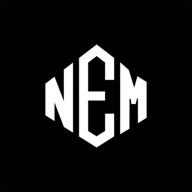 NEM letter logo design with polygon shape. NEM polygon and cube shape logo design. NEM hexagon vector logo template white and black colors. NEM monogram, business and real estate logo.