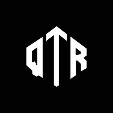QTR letter logo design with polygon shape. QTR polygon and cube shape logo design. QTR hexagon vector logo template white and black colors. QTR monogram, business and real estate logo.