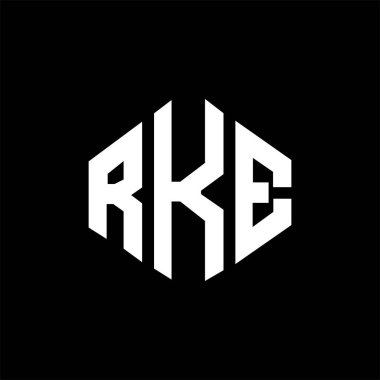 RKE letter logo design with polygon shape. RKE polygon and cube shape logo design. RKE hexagon vector logo template white and black colors. RKE monogram, business and real estate logo.