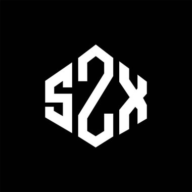 SZX letter logo design with polygon shape. SZX polygon and cube shape logo design. SZX hexagon vector logo template white and black colors. SZX monogram, business and real estate logo.