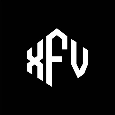XFV letter logo design with polygon shape. XFV polygon and cube shape logo design. XFV hexagon vector logo template white and black colors. XFV monogram, business and real estate logo.