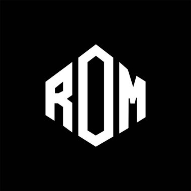 ROM letter logo design with polygon shape. ROM polygon and cube shape logo design. ROM hexagon vector logo template white and black colors. ROM monogram, business and real estate logo.