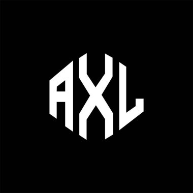 Çokgen şekilli AXL harf logosu tasarımı. AXL çokgen ve küp şeklinde logo tasarımı. AXL altıgen vektör logo şablonu beyaz ve siyah renkler. AXL monogram, iş ve gayrimenkul logosu.