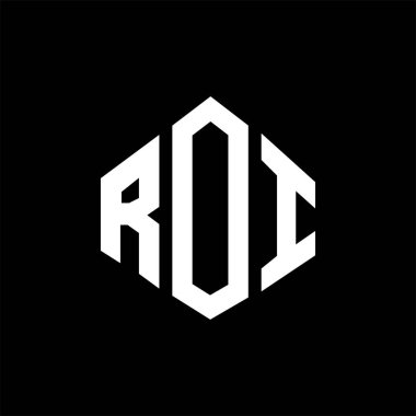 ROI letter logo design with polygon shape. ROI polygon and cube shape logo design. ROI hexagon vector logo template white and black colors. ROI monogram, business and real estate logo.
