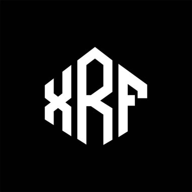 XRF letter logo design with polygon shape. XRF polygon and cube shape logo design. XRF hexagon vector logo template white and black colors. XRF monogram, business and real estate logo.