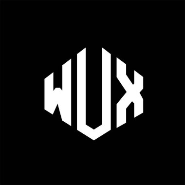 WUX letter logo design with polygon shape. WUX polygon and cube shape logo design. WUX hexagon vector logo template white and black colors. WUX monogram, business and real estate logo.
