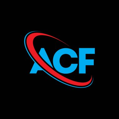 ACF logosu. ACF mektubu. ACF mektup logosu tasarımı. Çevresel ACF logosu daire ve büyük harfli monogram logosuyla bağlantılı. ACF teknoloji, iş ve emlak markası tipografisi.