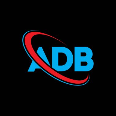 ADB logosu. ADB mektubu. ADB harfli logo tasarımı. Çember ve büyük harfli monogram logosuna bağlı ADB logosu. Teknoloji, iş ve emlak markası için ADB tipografisi.