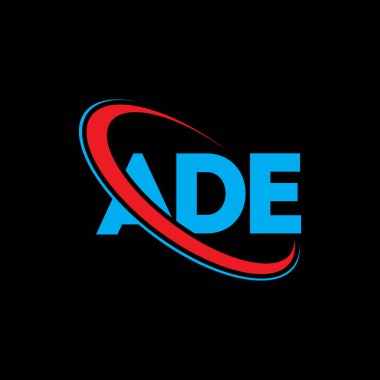 ADE logosu. ADE mektubu. ADE mektup logosu tasarımı. Çember ve büyük harfli monogram logosuna bağlı ADE logosu. Teknoloji, iş ve emlak markası için ADE tipografisi.