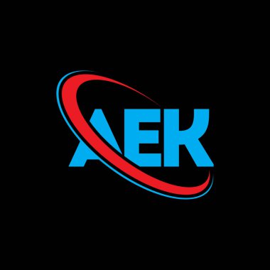 AEK logosu. AEK mektubu. AEK harf logosu tasarımı. Çember ve büyük harfli monogram logosuna bağlı AEK logosu. Teknoloji, iş ve emlak markası için AEK tipografisi.