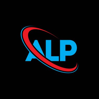 Alp logosu. Alp harfi. ALP harf logosu tasarımı. Çember ve büyük harfli monogram logosuna bağlı baş harfler ALP logosu. Teknoloji, iş ve emlak markası için ALP tipografisi.