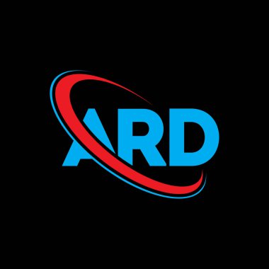 ARD logosu. ARD mektubu. ARD harfi logo tasarımı. Çember ve büyük harfli monogram logosuna bağlı ARD baş harfleri. Teknoloji, iş ve emlak markaları için ARD tipografisi.