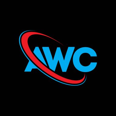 AWC logosu. AWC mektubu. AWC harf logosu tasarımı. Çember ve büyük harfli monogram logosuna bağlı AWC logosu. Teknoloji, iş ve emlak markası için AWC tipografisi.