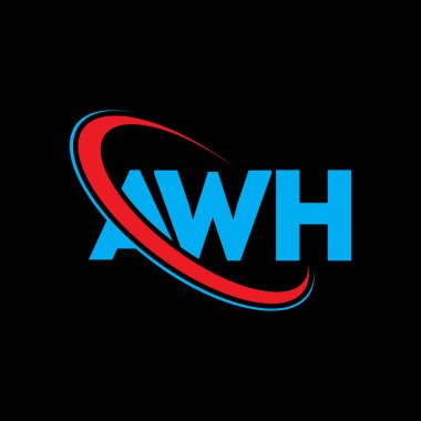 AWH logosu. AWH mektubu. AWH harf logosu tasarımı. Çember ve büyük harfli monogram logosuna bağlı AWH logosu. Teknoloji, iş ve emlak markası için AWH tipografisi.