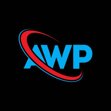 AWP logosu. AWP mektubu. AWP mektup logosu tasarımı. Çember ve büyük harfli monogram logosuna bağlı AWP logosu. Teknoloji, iş ve emlak markası için AWP tipografisi.