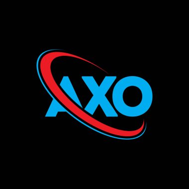 AXO logosu. AXO mektubu. AXO harf logosu tasarımı. Çember ve büyük harfli monogram logosuna bağlı AXO logosu. Teknoloji, iş ve emlak markası için AXO tipografisi.