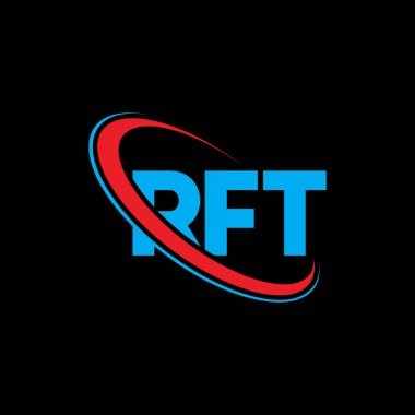 RFT logosu. RFT mektubu. RFT harf logosu tasarımı. Çember ve büyük harfli monogram logosuna bağlı baş harfler RFT logosu. Teknoloji, iş ve emlak markası için RFT tipografisi.