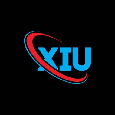 XIU logosu. XIU mektubu. XIU harf logosu tasarımı. Çember ve büyük harfli monogram logosuna bağlı XIU logosu. Teknoloji, iş ve emlak markası için XIU tipografisi.