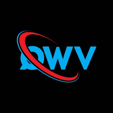 QWV logosu. QWV mektubu. QWV harf logosu tasarımı. Çember ve büyük harfli monogram logosuna bağlı QWV logosu. Teknoloji, iş ve emlak markası için QWV tipografisi.