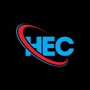 HEC logosu. HEC mektubu. HEC mektup logosu tasarımı. Çember ve büyük harfli monogram logosuna bağlı HEC logosu. Teknoloji, iş ve emlak markası için HEC tipografisi.