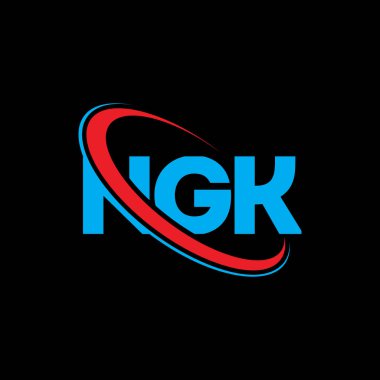 NGK logosu. NGK mektubu. NGK mektup logosu tasarımı. Çember ve büyük harfli monogram logosuna bağlı NGK logosu. Teknoloji, iş ve emlak markası için NGK tipografisi.