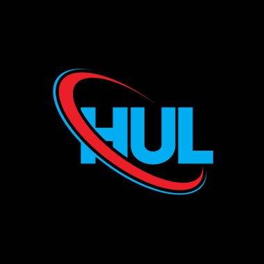 HUL logosu. HUL mektubu. HUL harf logosu tasarımı. Çember ve büyük harfli monogram logosuyla birleştirilmiş HUL logosu. Teknoloji, iş ve emlak markası için HUL tipografisi.