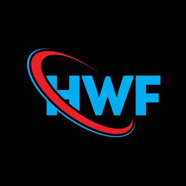 HWF logosu. HWF mektubu. HWF mektup logosu tasarımı. Çember ve büyük harfli monogram logosuna bağlı HWF logosu. Teknoloji, iş ve emlak markası için HWF tipografisi.