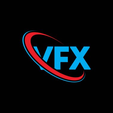 VFX logosu. VFX mektubu. VFX harfli logo tasarımı. Çember ve büyük harfli monogram logosuna bağlı baş harfler VFX logosu. Teknoloji, iş ve emlak markası için VFX tipografisi.